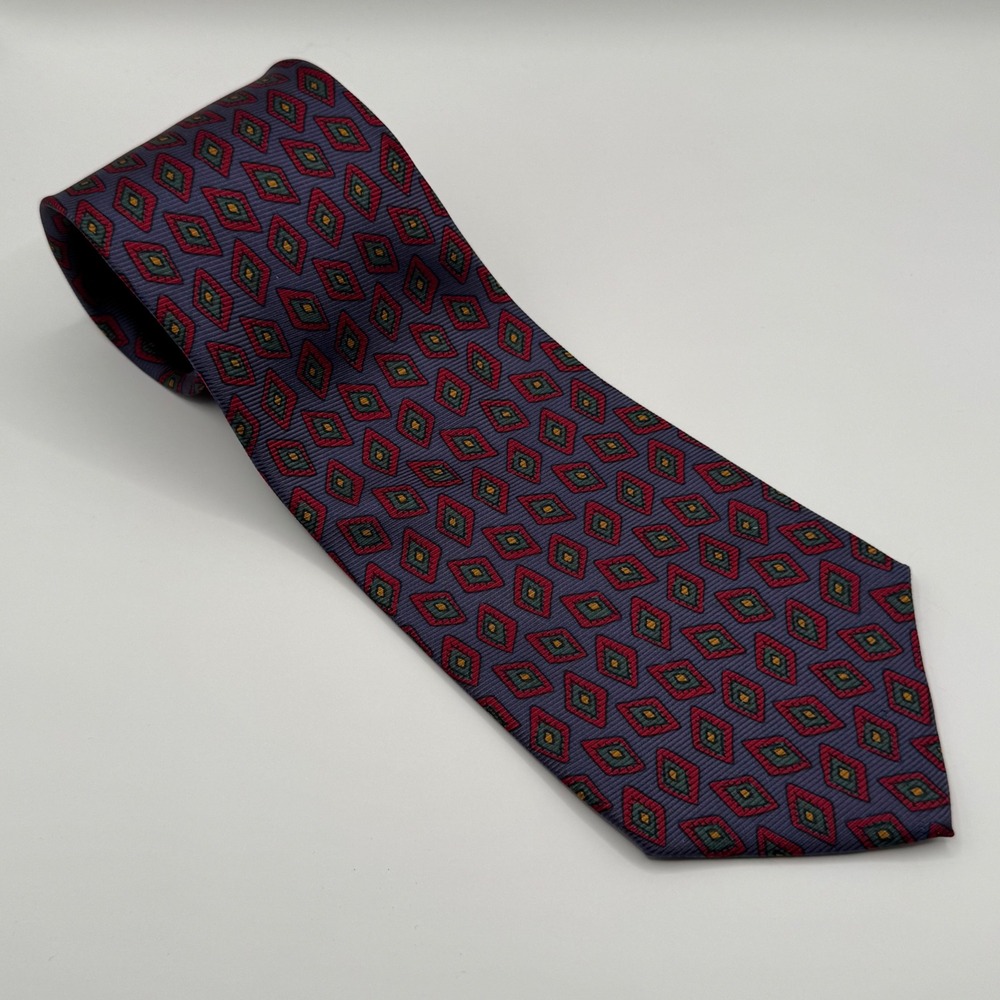 Polo Ralph Lauren Silk Tie Purple Red Geometric Diamond Made in USA Hand Made